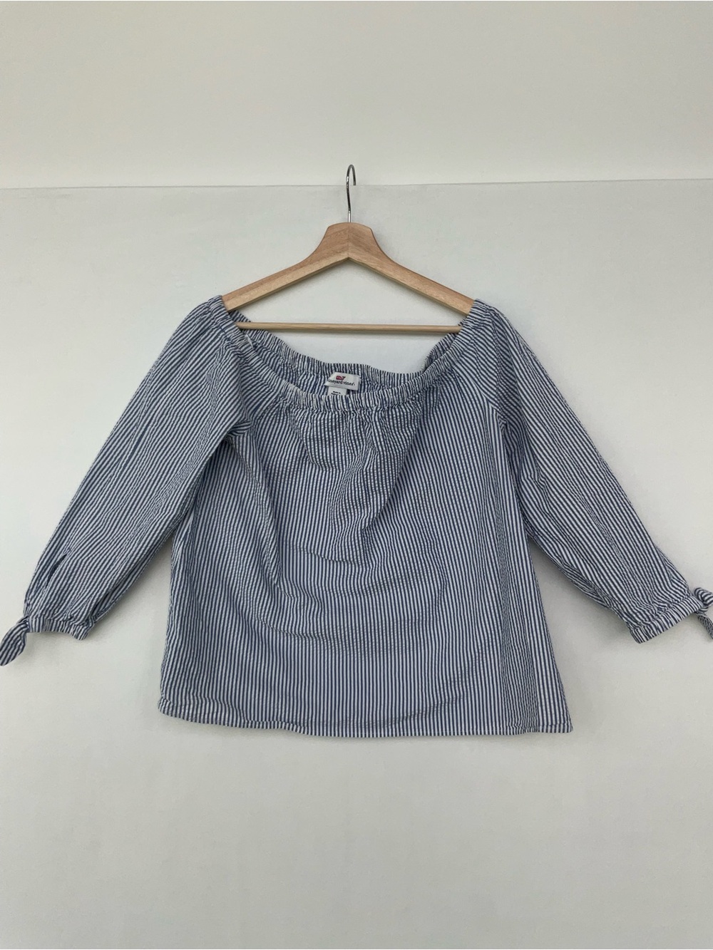 Vineyard Vines Blue and White Striped Off-Shoulder Top